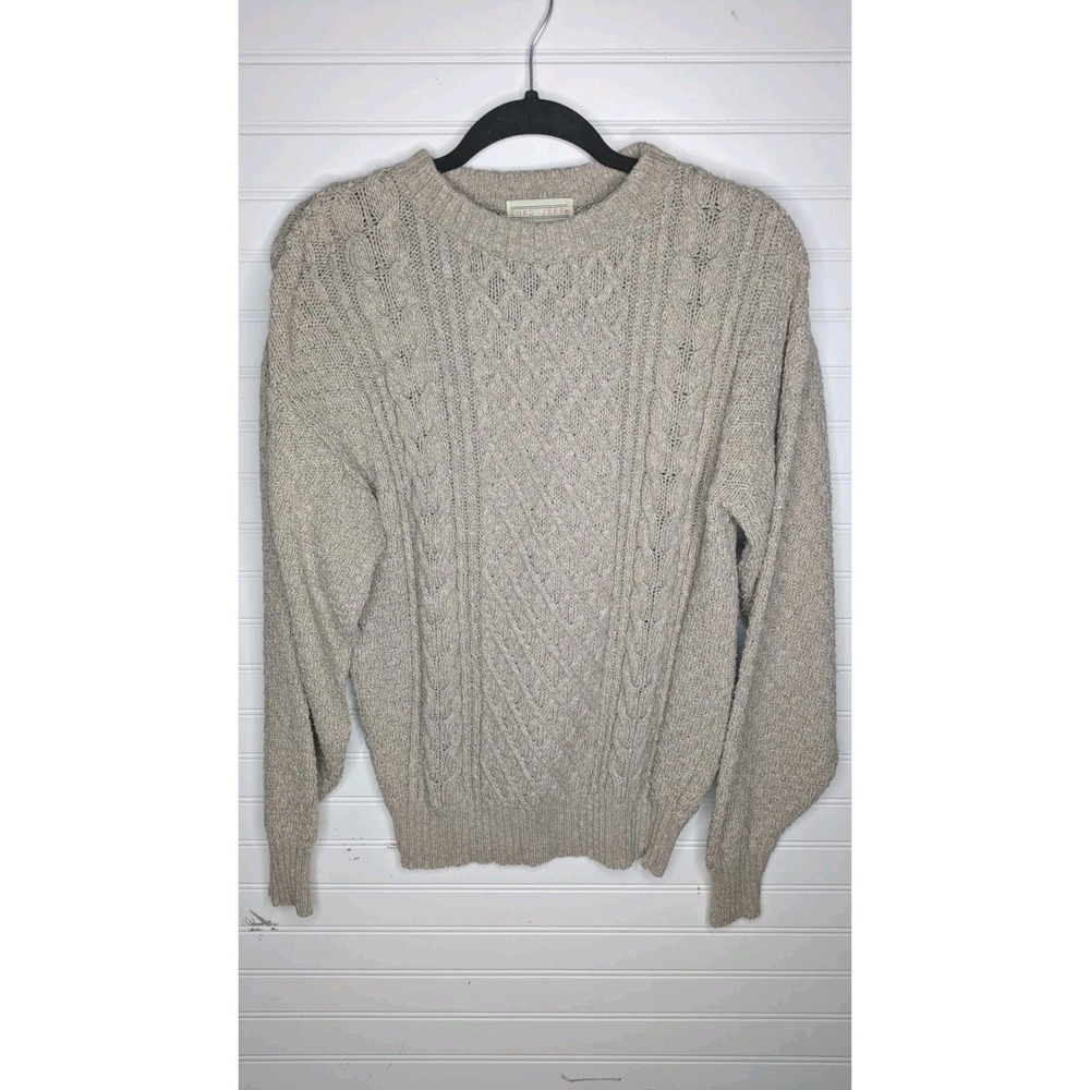 Lord Jeff Men's Pullover Sweater Medium Fisherman Knit Sandstone Heavyweight